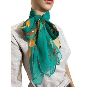 Han Mei Silk Touch Scarf Green with Butterflies